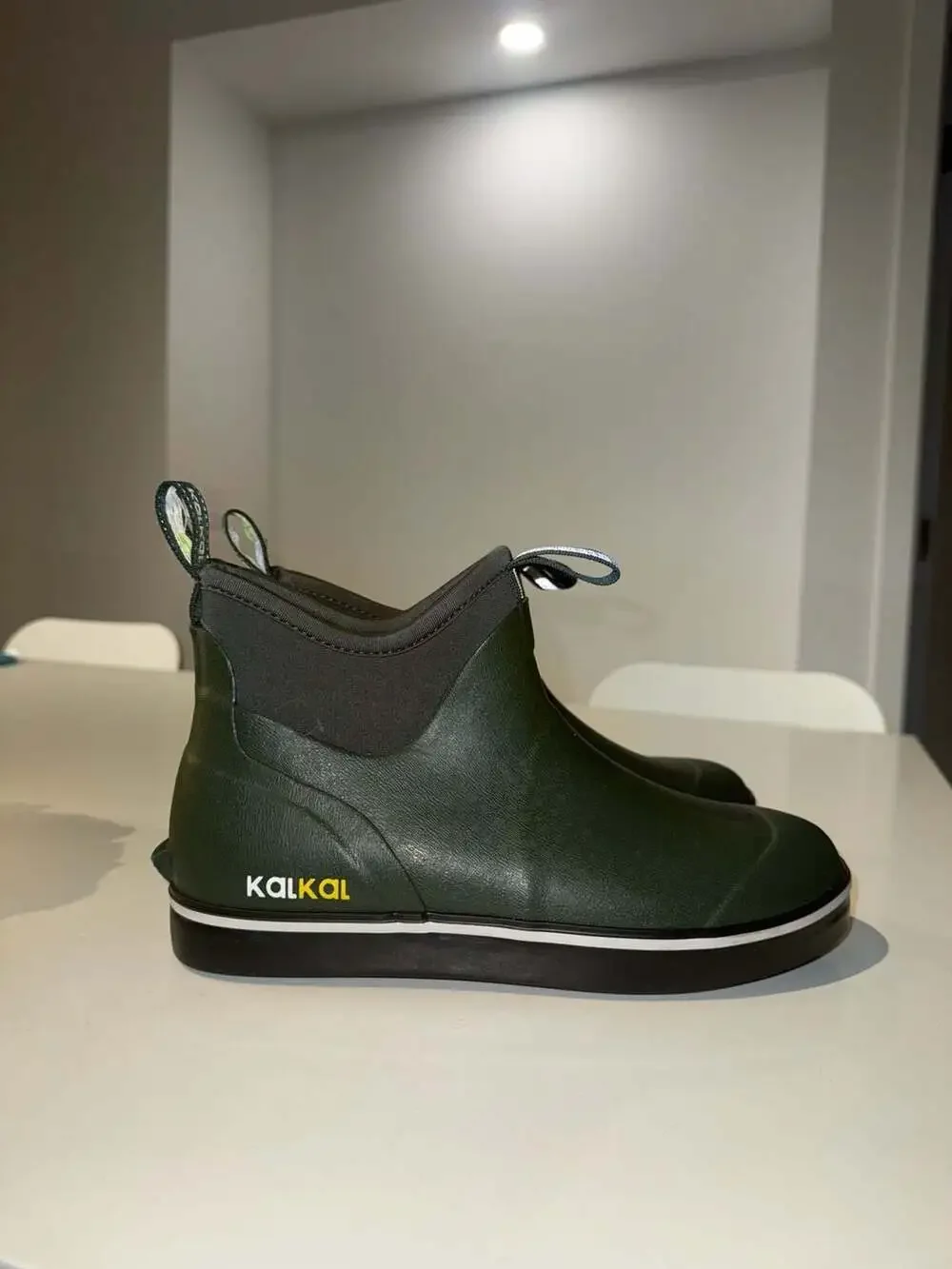 KALKAL Men's Waterproof Ankle Deck Boots, Green Rubber Fishing Boots